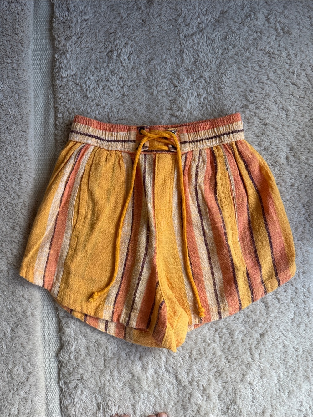 FREE PEOPLE 
Striped Yellow & Orange Women's Drawstring Shorts